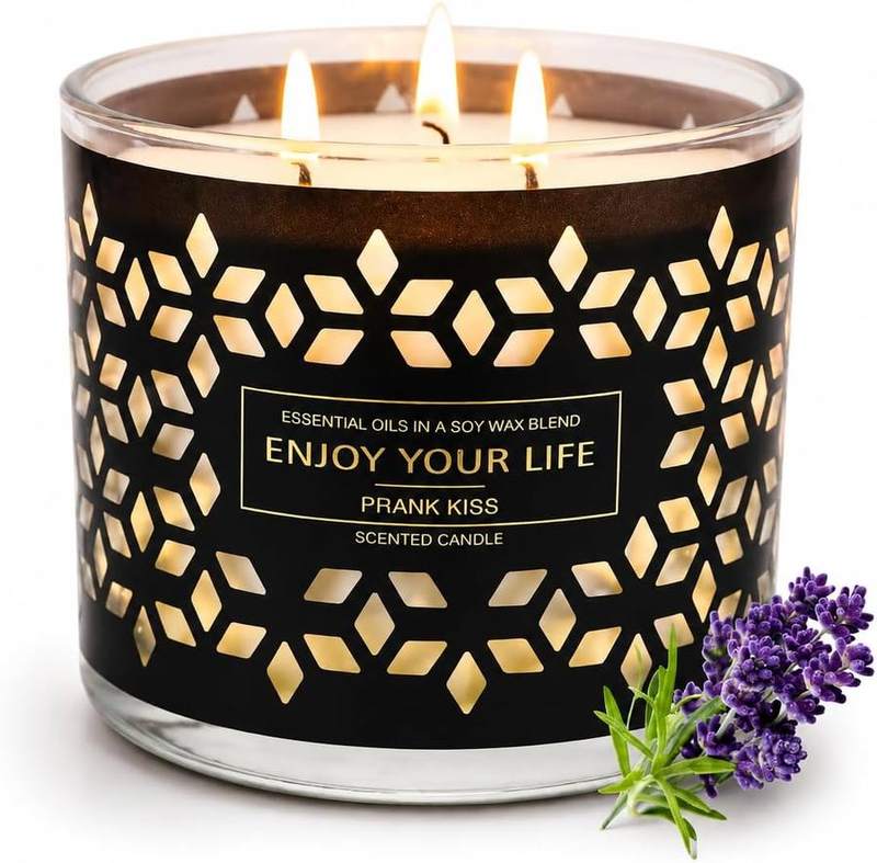 YINUO LIGHT Lavender 3-Wick Candle, 415 g — glass jar scented candle