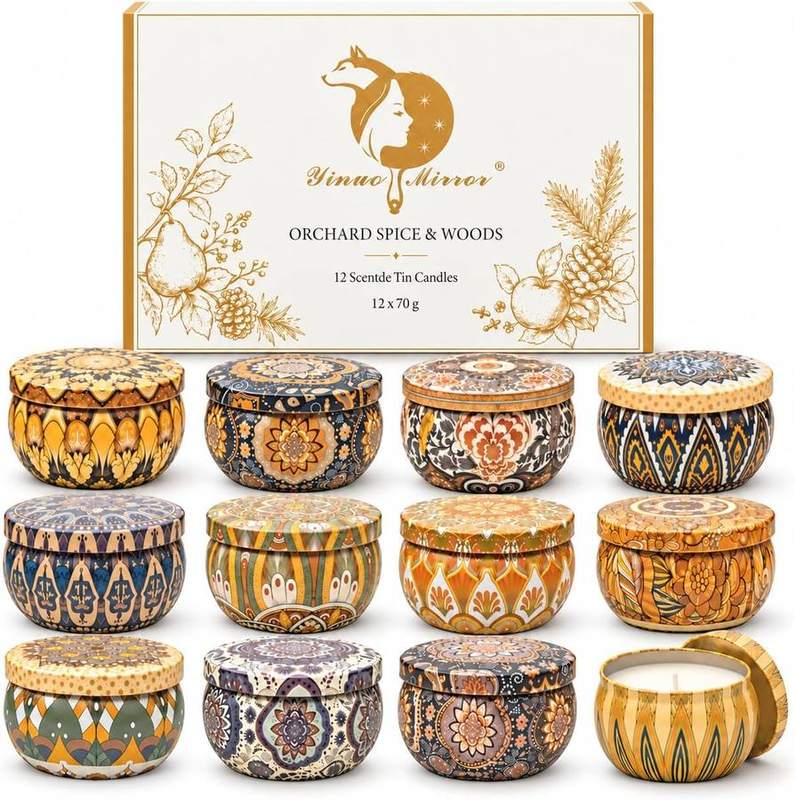 Yinuo Mirror Autumn & Winter Candle Gift Set of 12 — tin scented candle