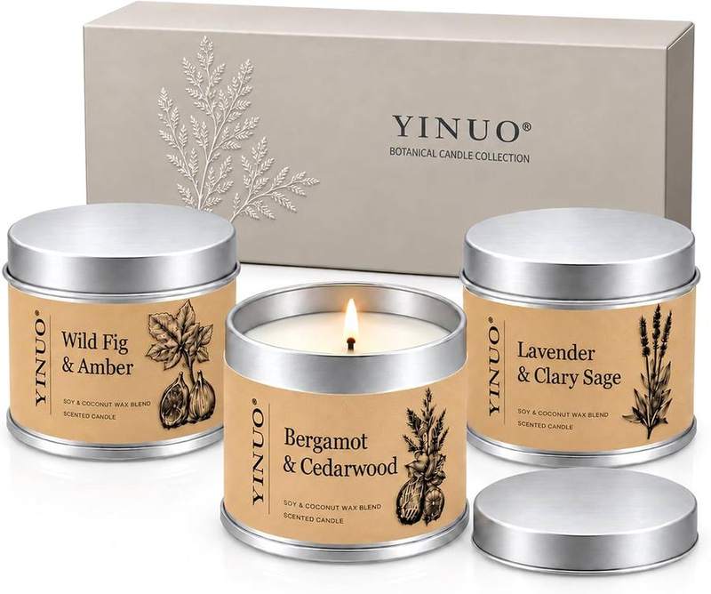Yinuo Mirror Botanical Soy-Coconut Candle Gift Set of 3 — tin scented candle