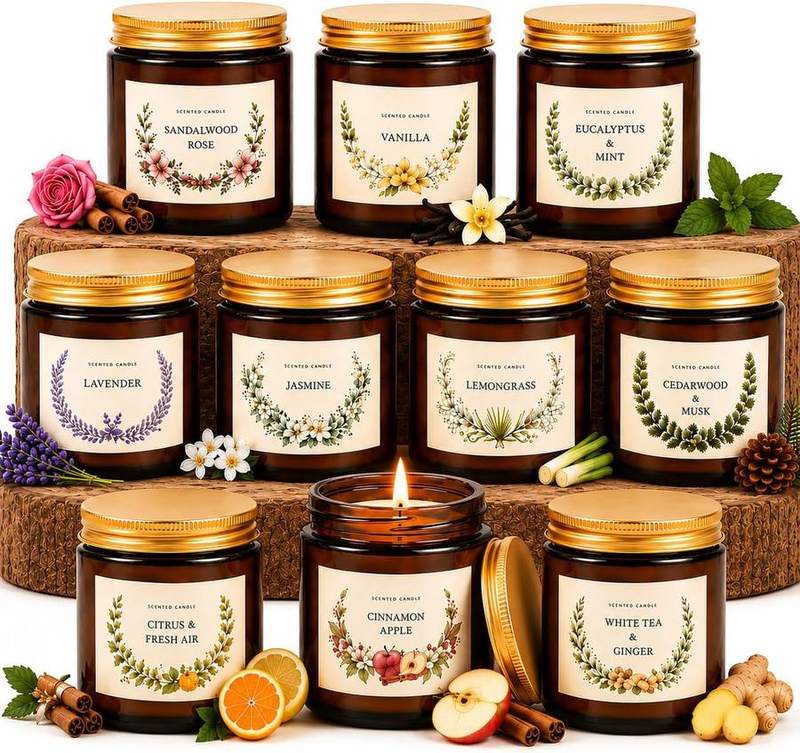 YMing Scented Candle Gift Set of 10, Amber Jars, 100 g Each — glass jar scented candle