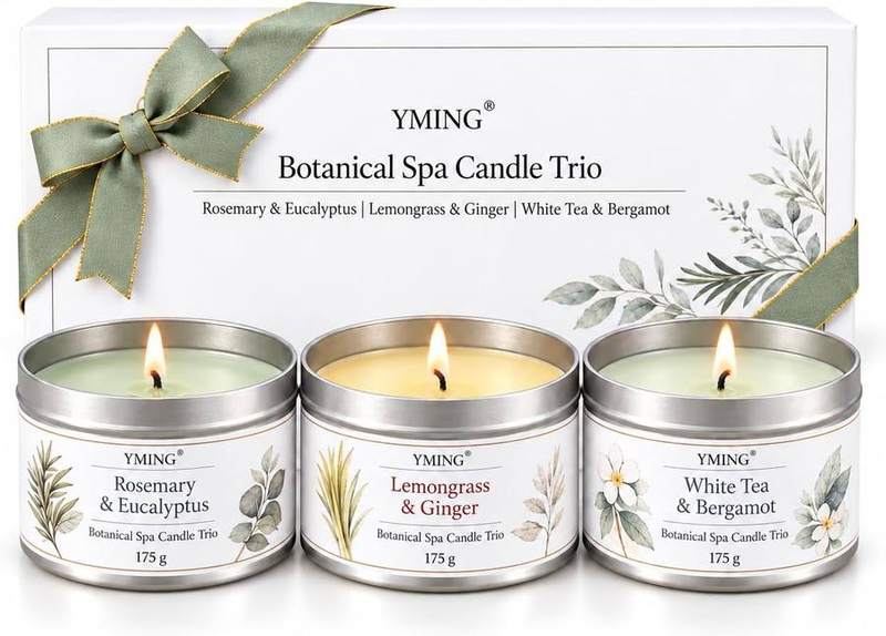 YMing Bergamot, Eucalyptus and Rosemary Scented Candle Gift Set of 3 — tin scented candle