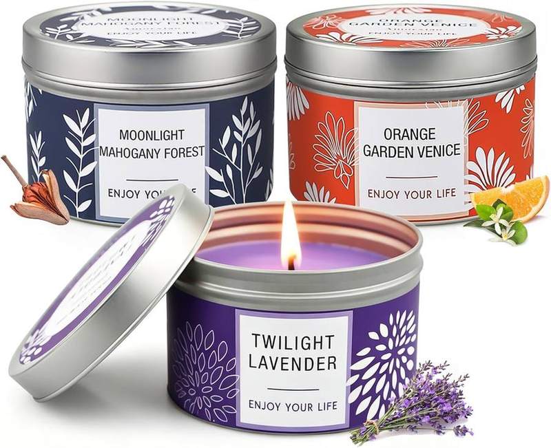 YMing Lavender, Orange Blossom & Rose Teakwood Candle Gift Set of 3 — scented candle